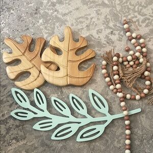 Wooden Leaf Coasters and Beaded Garland Set